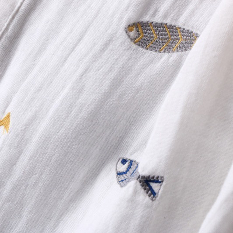 Pamučna ležerna košulja s otvorenim ovratnikom Ženske majice Proljeće Novi umjetnički stil Ženska bijela bluza dugih rukava s vezom 100 %