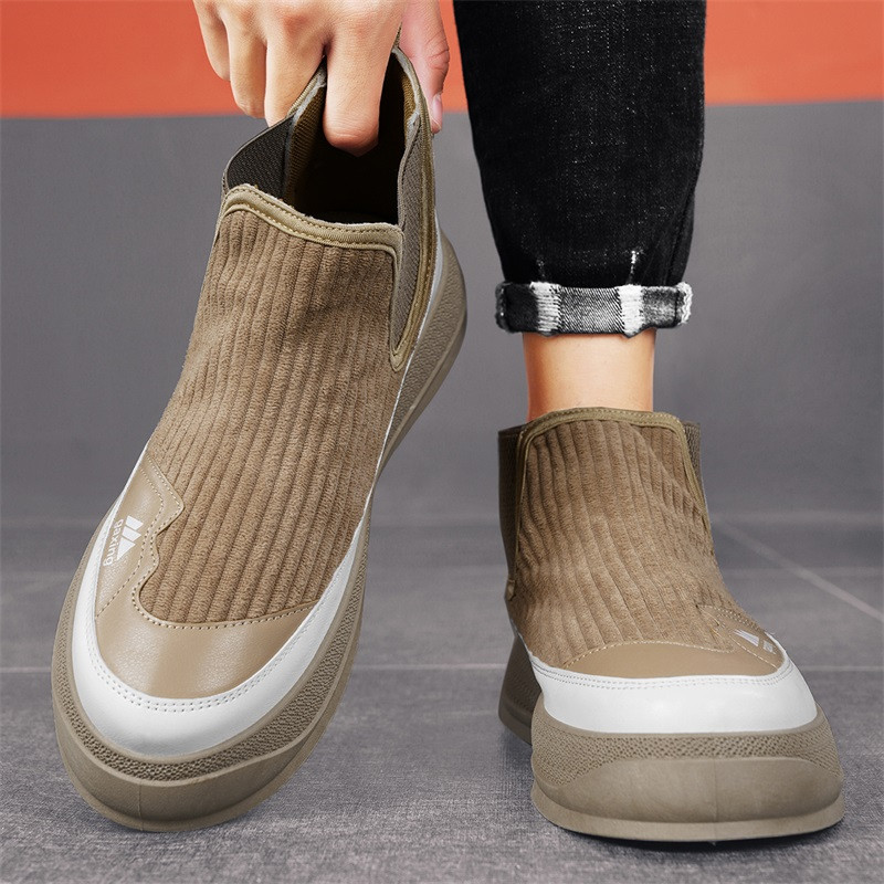 Cizme chelsea Pantofi pentru bărbați Moda glezne cizme cu talpă groasă Cizme pentru bărbați în aer liber din velur Pantofi casual kaki Cizme scurte pentru bărbați Pantofi