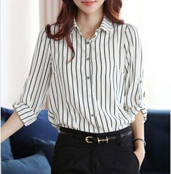 Cămăși de birou pentru doamne de birou Îmbrăcăminte de lucru cu mâneci lungi alb-negru Blusa Feminina S-3XL Bluză din șifon cu dungi de mărime mare