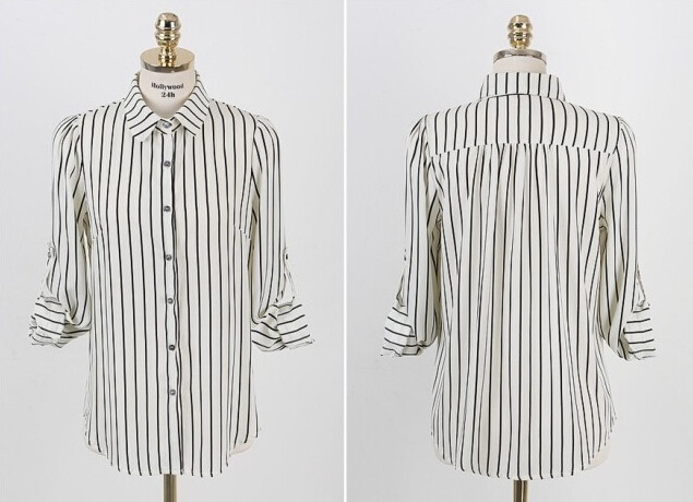 Cămăși de birou pentru doamne de birou Îmbrăcăminte de lucru cu mâneci lungi alb-negru Blusa Feminina S-3XL Bluză din șifon cu dungi de mărime mare