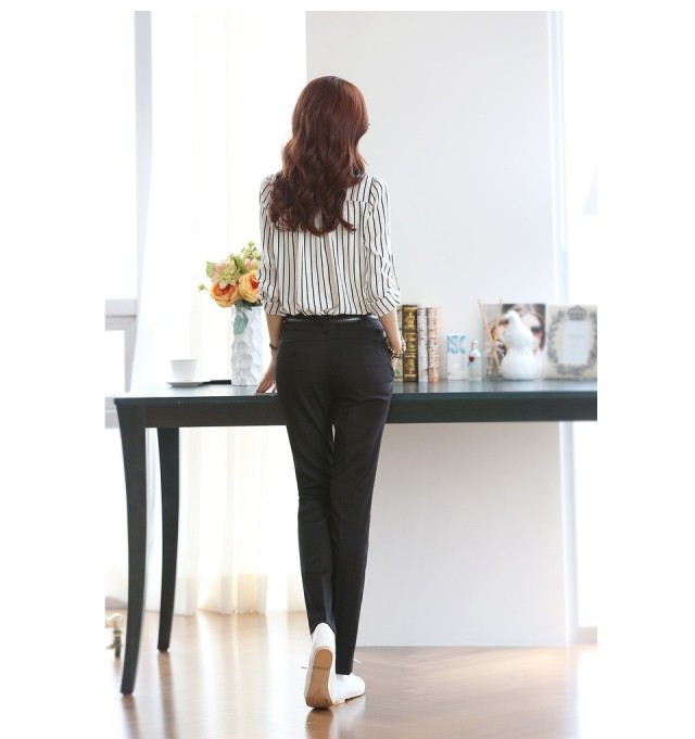 Cămăși de birou pentru doamne de birou Îmbrăcăminte de lucru cu mâneci lungi alb-negru Blusa Feminina S-3XL Bluză din șifon cu dungi de mărime mare