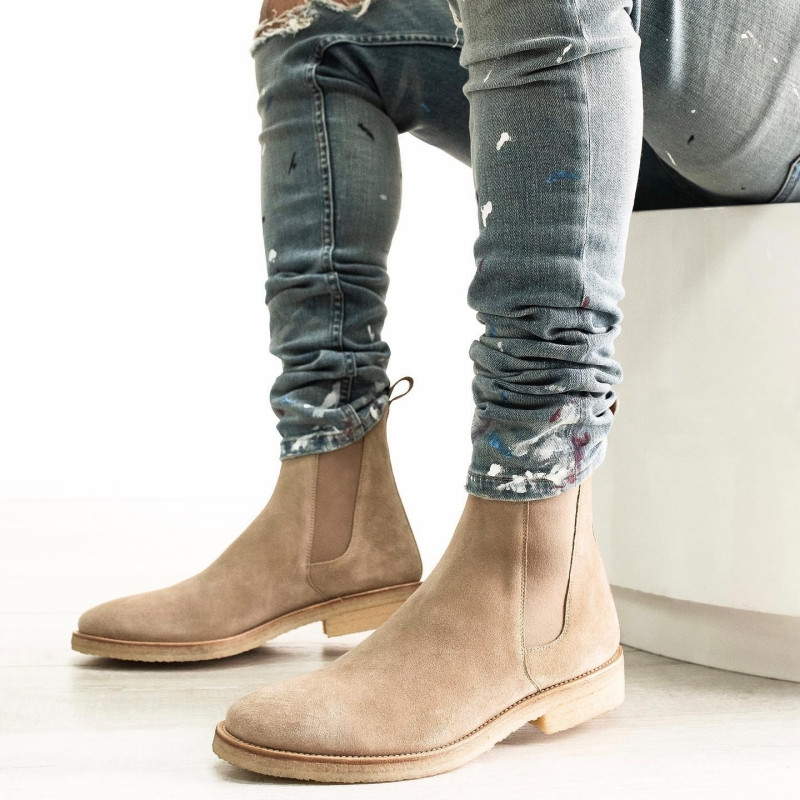 Cizme chelsea din pentru iubitori, piele de căprioară de vacă, femei bărbați, cu vârf rotund, cizme scurte pentru afaceri, mărimea 35-46, cizme din piele la gleznă