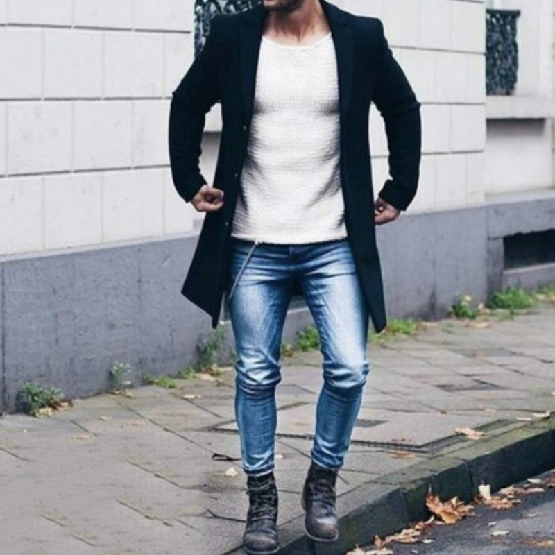 Trench Solid Trench Iarnă Lungă Moda Bărbați Trenci Trench Culoare Îmbrăcăminte pentru bărbați Jachetă Manecă Îmbrăcăminte bărbați