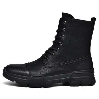 pantofi 35-47 Oxford Toamna/iarna Cizme de luptă pentru motociclete Chelsea pentru bărbați italieni piele neagră bumbac termic