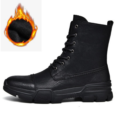pantofi 35-47 Oxford Toamna/iarna Cizme de luptă pentru motociclete Chelsea pentru bărbați italieni piele neagră bumbac termic