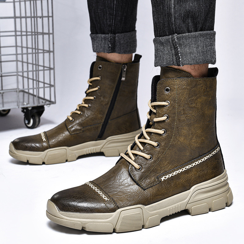 cipele 35-47 Oxford Jesen/zima Talijanske muške motociklističke borbene čizme Chelsea crna koža termo pamuk