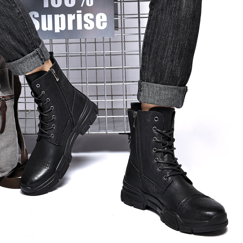 cipele 35-47 Oxford Jesen/zima Talijanske muške motociklističke borbene čizme Chelsea crna koža termo pamuk