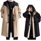 Muški trenčkot odgovarajuće boje Streetwear Duga jakna Muška vjetrovka Kaput s kapuljačom