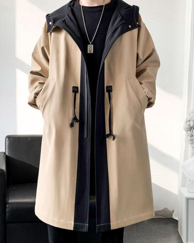 Muški trenčkot odgovarajuće boje Streetwear Duga jakna Muška vjetrovka Kaput s kapuljačom