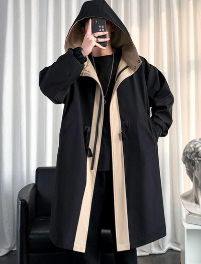 Muški trenčkot odgovarajuće boje Streetwear Duga jakna Muška vjetrovka Kaput s kapuljačom