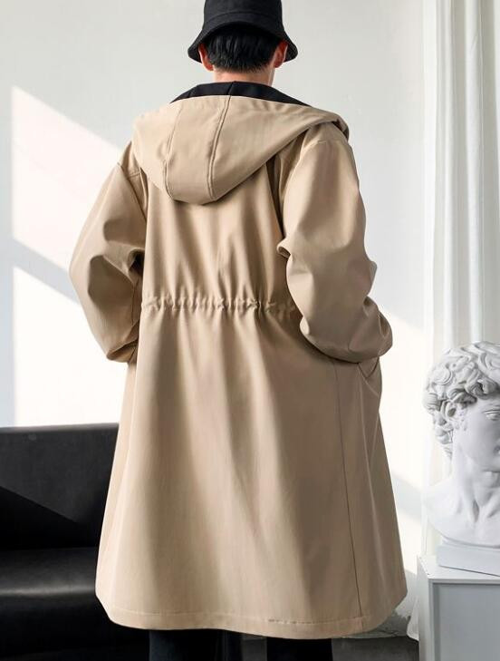 Muški trenčkot odgovarajuće boje Streetwear Duga jakna Muška vjetrovka Kaput s kapuljačom
