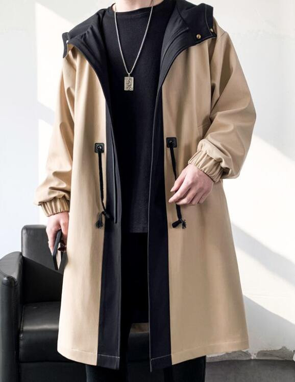 Muški trenčkot odgovarajuće boje Streetwear Duga jakna Muška vjetrovka Kaput s kapuljačom