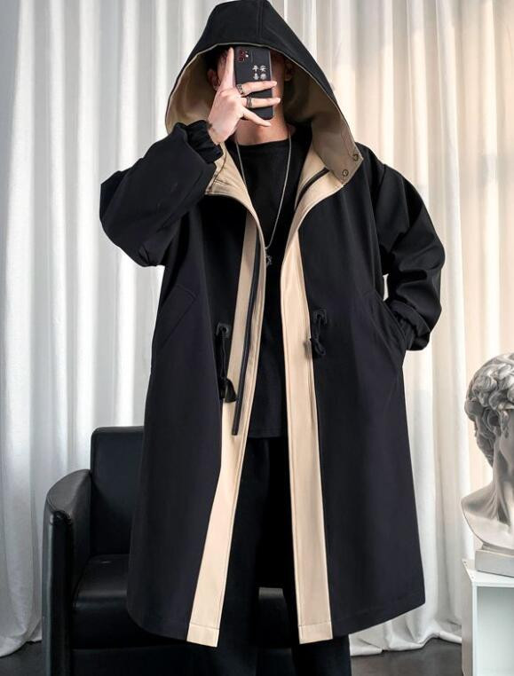 Muški trenčkot odgovarajuće boje Streetwear Duga jakna Muška vjetrovka Kaput s kapuljačom