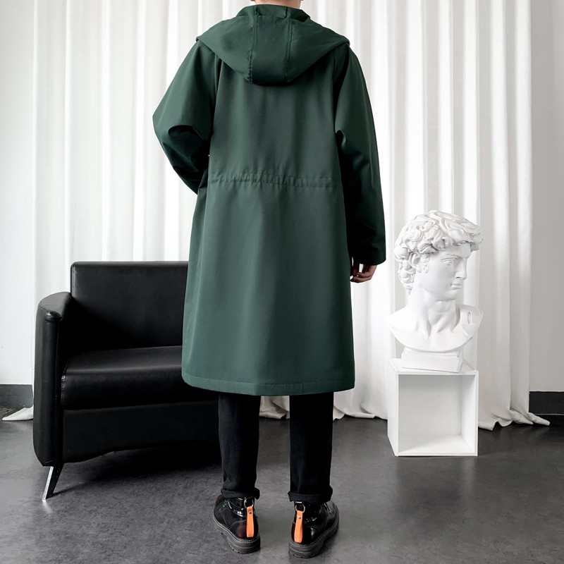 Trenci lung în dungi de primăvară, toamnă, pentru bărbați, la modă, cu glugă, pardesiu negru/verde, ocazional, jachete cu buzunar mare