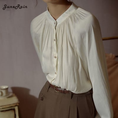 JuneRain Spring Women Solid Κομψή φαρδιά μπλούζα Γυναικεία vintage μακρυμάνικη μπλούζα κορυφαία κυρία μόδας με φανάρι με μανίκια