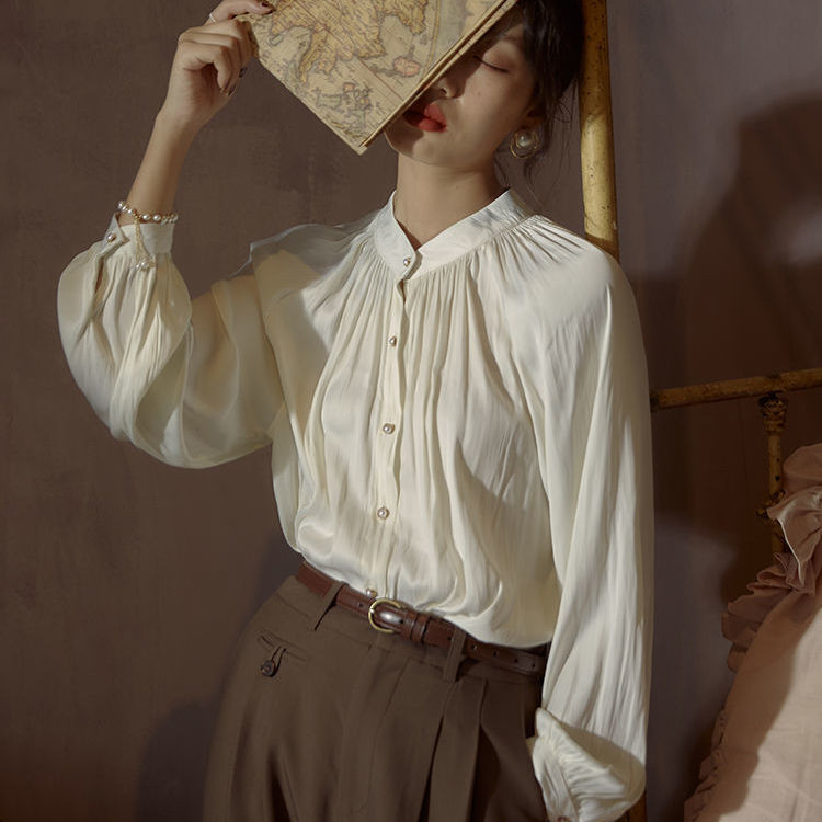 JuneRain de primăvară pentru femei, solidă, elegantă, slăbită, bluză pentru femei, cu decolteu O, vintage, cu mâneci lungi, cu mâneci lungi, top, cămăși cu mânecă lanternă, la modă