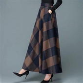 Lână de iarnă Plus Size 4XL Fuste Maxi Femei Vintage A-Line Fuste de Lână cu talie înaltă Doamnelor Office Fashion Long Saia Streetwear