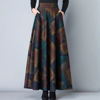 Winter Wool Plus Size 4XL Maxi Φούστες Γυναικείες Vintage Μάλλινες φούστες ψηλόμεσης γραμμής Α Γυναικεία Μόδα γραφείου Long Saia Streetwear