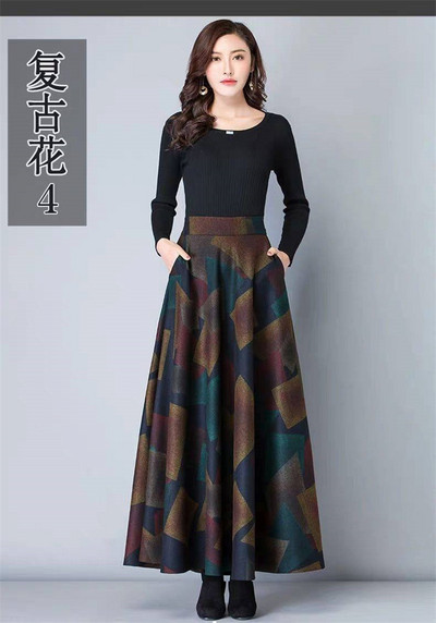 Lână de iarnă Plus Size 4XL Fuste Maxi Femei Vintage A-Line Fuste de Lână cu talie înaltă Doamnelor Office Fashion Long Saia Streetwear