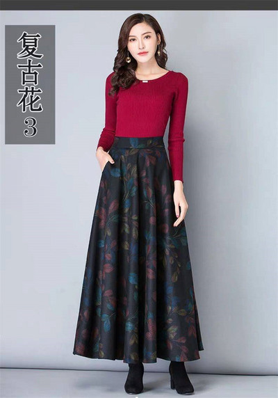 Lână de iarnă Plus Size 4XL Fuste Maxi Femei Vintage A-Line Fuste de Lână cu talie înaltă Doamnelor Office Fashion Long Saia Streetwear
