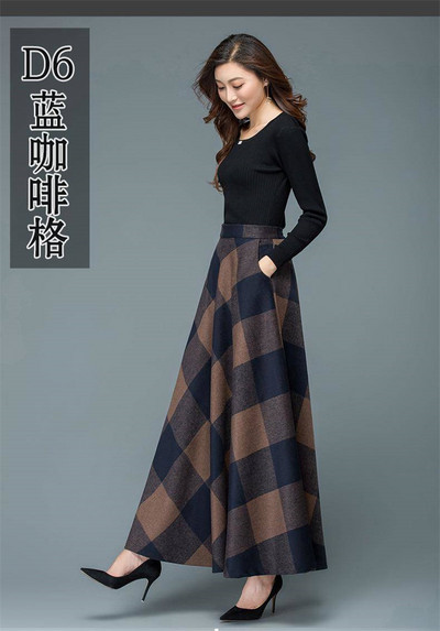 Lână de iarnă Plus Size 4XL Fuste Maxi Femei Vintage A-Line Fuste de Lână cu talie înaltă Doamnelor Office Fashion Long Saia Streetwear