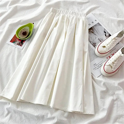 Μονόχρωμο Simple Plus Size 5XL Basic Μακριά Φούστα Γυναικεία Άγρια Μαύρη Λευκή Πλισέ Φούστα Γυναικεία Μεγάλο Μέγεθος Καλοκαιρινό Midi Saia Φοιτητής