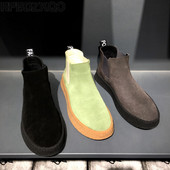 Pánske športové tenisky Chelsea Skate Warm Flats s gumenou podrážkou, športové nazúvacie topánky, zimné jesenné tenisky s plyšovým semišovým vysokým topom