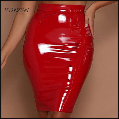 Fusta din piele imitație latex sexy femeie cu fermoar bodycon subțire mini fustă creion cu talie înaltă plus marimea 3XL 4XL PU fusta PVC lucios personalizat