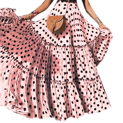 Fusta cu talie înaltă cu buline Volans Nou Sosire Vară Femei Plus Size Volanat A Linie Leagăn Maxi En-gros Dropshipping