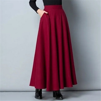 Φθινοπωρινές χειμερινές μακριές φούστες Γυναικείες Κομψή Vintage Plus Size Φούστα Streetwear Ψηλόμεση Swing Πλισέ φούστες με τσέπες C457