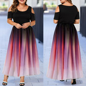 Καλοκαιρινό γυναικείο λαιμό, κρύο ντεγκραντέ ώμου, στενό φόρεμα μέσης μακρύ πάρτι Γυναικεία σέξι ρούχα συν μέγεθος 6Xl vestidos