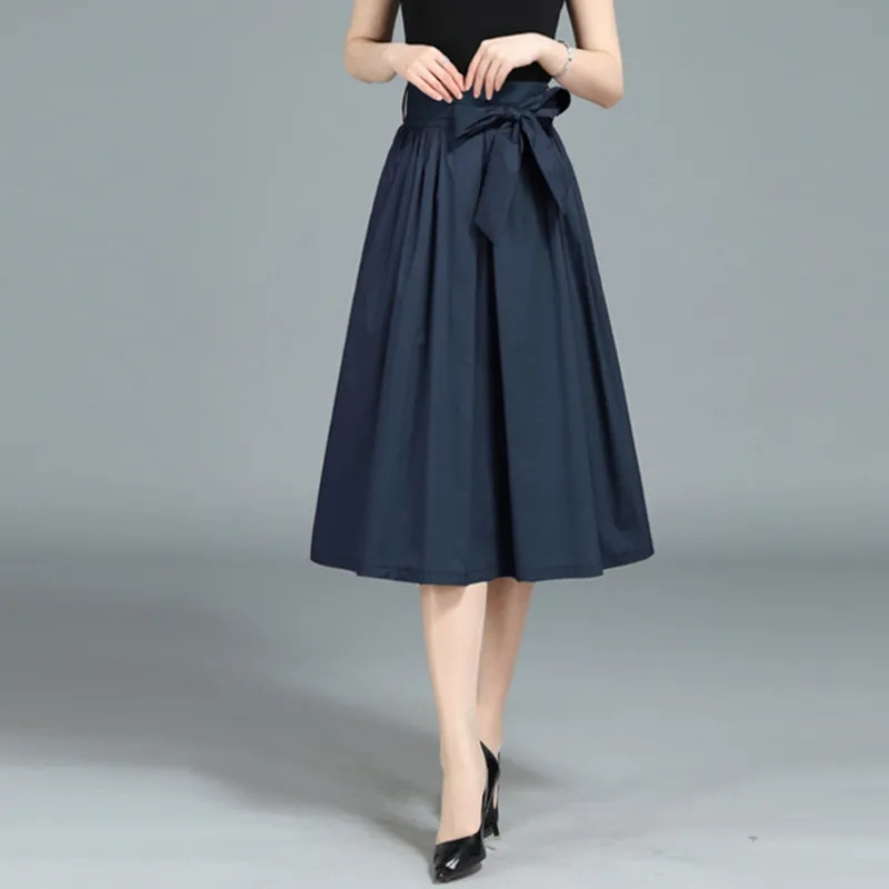 2023 New Plus Size Nouă centură elastică cu talie înaltă cu dantelă Fusta midi cu papillon Office Lady Fusta neagră plisată de modă coreeană Elegantă