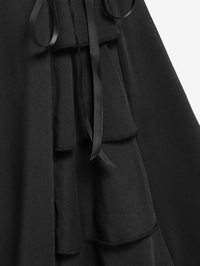 ROSEGAL Fuste cu sirenă de mărime mare pentru femei, negru, la modă, cu șireturi, cu volan, cu talie lată, fuste trompetă