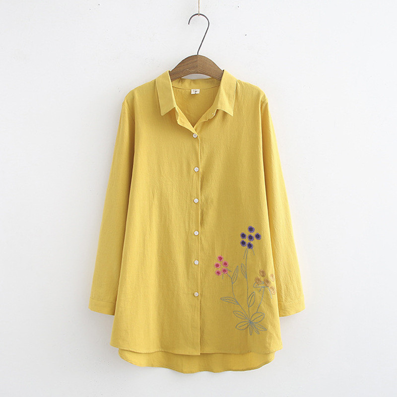 Nova ženska ležerna majica veće veličine 4XL s vezom, majica s pamučnom košuljom, ženska bluza s jednorednim kopčanjem, proljeće i ljeto, LM234