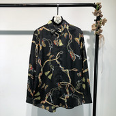 Νέα ευρωπαϊκή μόδα γυναικεία φαρδιά γυριστή γιακά με μακρύ μανίκι αλυσίδες πεταλούδας με στάμπα υφασμάτινο πουκάμισο μπλούζα oversize τοπ