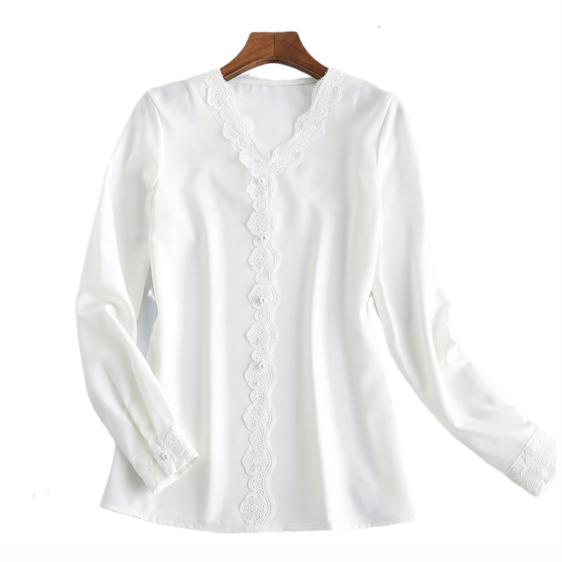 Lenshin Ženske košulje s V-izrezom Visokokvalitetna bluza s čipkom Radna odjeća Uredske dame Ženske majice Široki stil