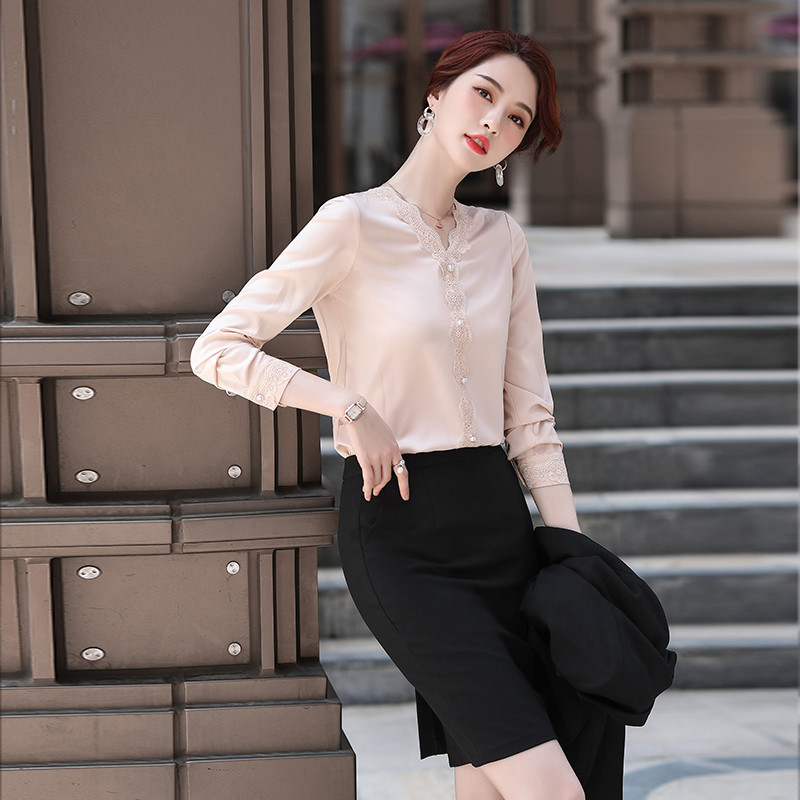 Lenshin Ženske košulje s V-izrezom Visokokvalitetna bluza s čipkom Radna odjeća Uredske dame Ženske majice Široki stil