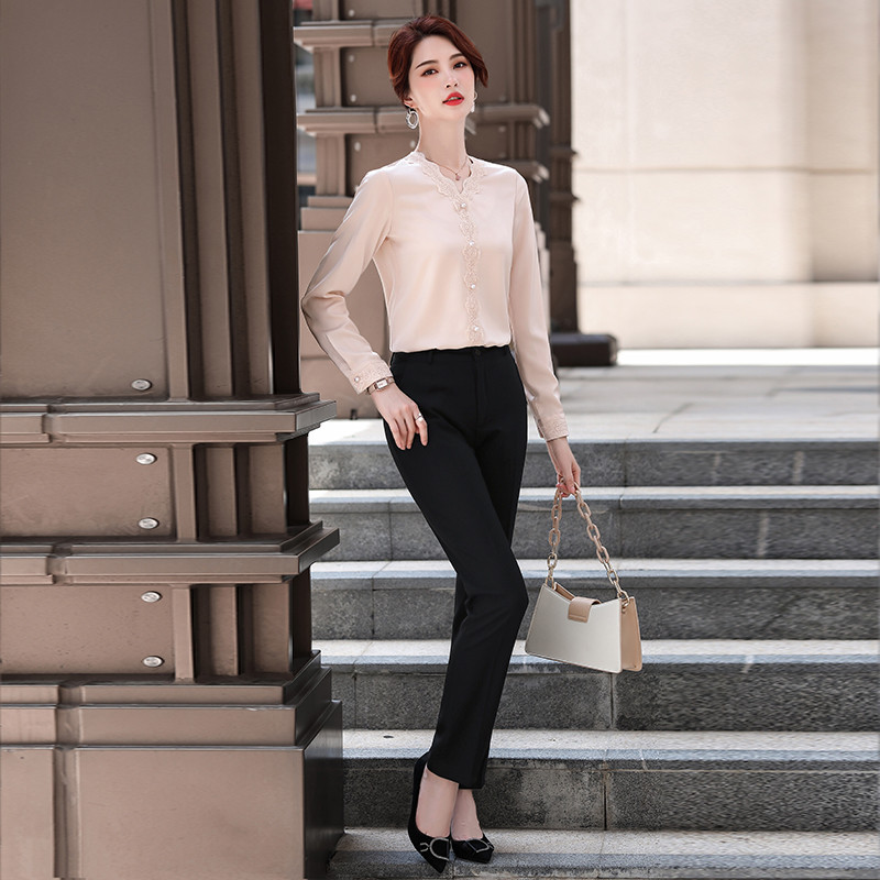 Lenshin Ženske košulje s V-izrezom Visokokvalitetna bluza s čipkom Radna odjeća Uredske dame Ženske majice Široki stil