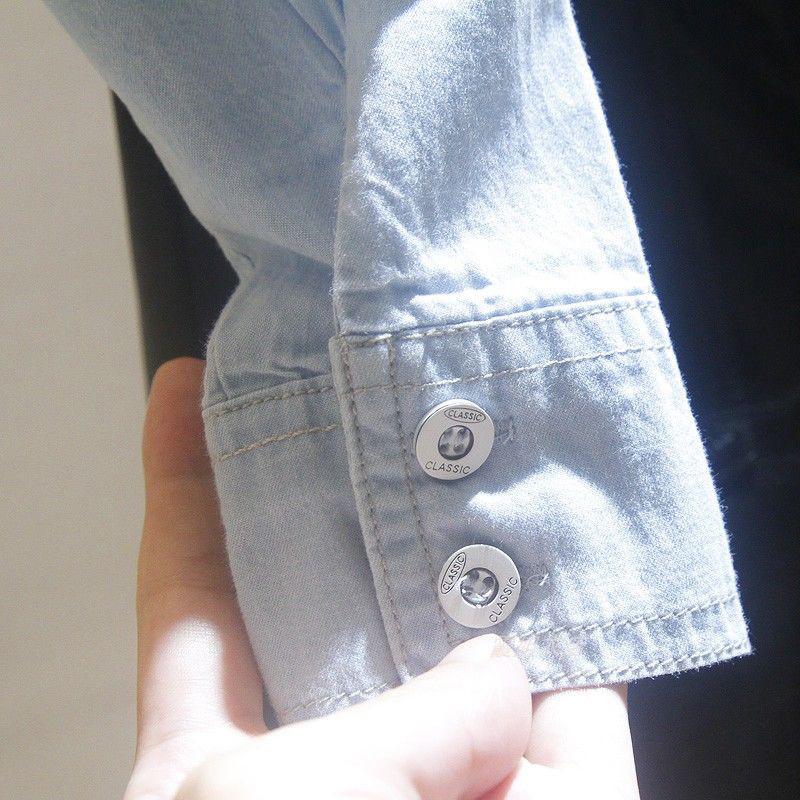 Džinsinė laisvalaikio mėlyna palaidinė pavasario ruduo Korėjos mados moteriškos ilgos rankovės apykaklės marškiniai su dviguba kišene medvilnė