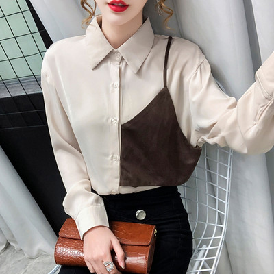 Ανοιξιάτικο φθινοπωρινό γυναικείο πουκάμισο μακριά μανίκια φαρδιά ραφή βασικά πουκάμισα all-match γυναικείες μπλούζες γυναικείες μπλούζες σχέδια μόδας