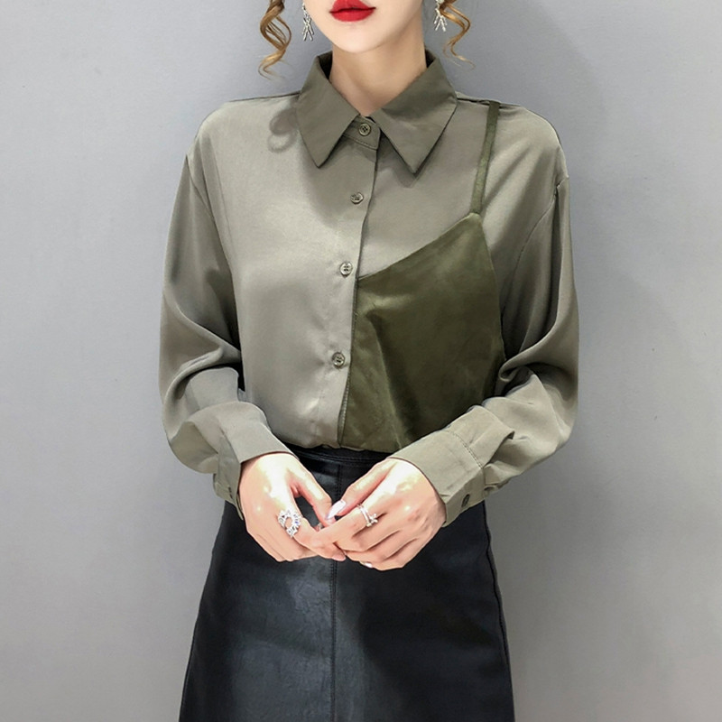 Ανοιξιάτικο φθινοπωρινό γυναικείο πουκάμισο μακριά μανίκια φαρδιά ραφή βασικά πουκάμισα all-match γυναικείες μπλούζες γυναικείες μπλούζες σχέδια μόδας