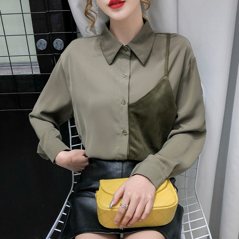 Ανοιξιάτικο φθινοπωρινό γυναικείο πουκάμισο μακριά μανίκια φαρδιά ραφή βασικά πουκάμισα all-match γυναικείες μπλούζες γυναικείες μπλούζες σχέδια μόδας