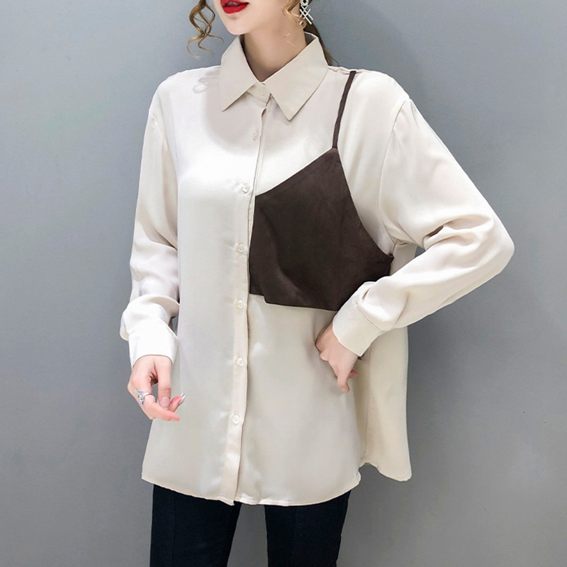 Ανοιξιάτικο φθινοπωρινό γυναικείο πουκάμισο μακριά μανίκια φαρδιά ραφή βασικά πουκάμισα all-match γυναικείες μπλούζες γυναικείες μπλούζες σχέδια μόδας