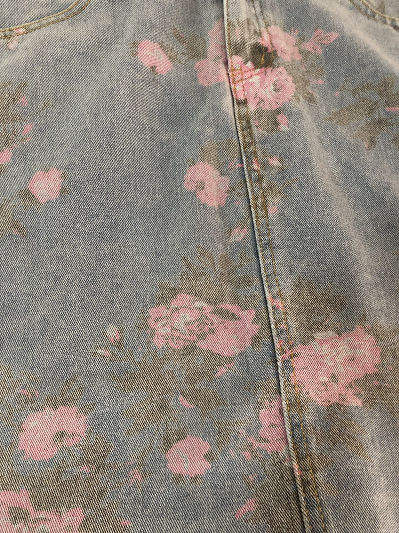 S-5XL Femeie de vară Fuste din blugi cu imprimeu cu flori de mărime Plus la jumătatea gambei, învechite, în linie A, cu furci, cu blugi sexy, fustă Bodycon Oversize 8Z