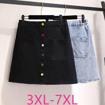 2021. aasta kevadsuvi suures suuruses teksaseelik naistele suur vaba vaba vabaaja elastne vöökoht retro miniseelikud Sinine must 4XL 5XL 6XL 7XL