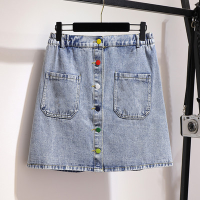 2021, primăvară, vară, fustă de blugi cu dimensiuni mari, pentru femei, largi, ocazional, cu talie elastică, mini-fuste retro, albastru, negru 4XL 5XL 6XL 7XL