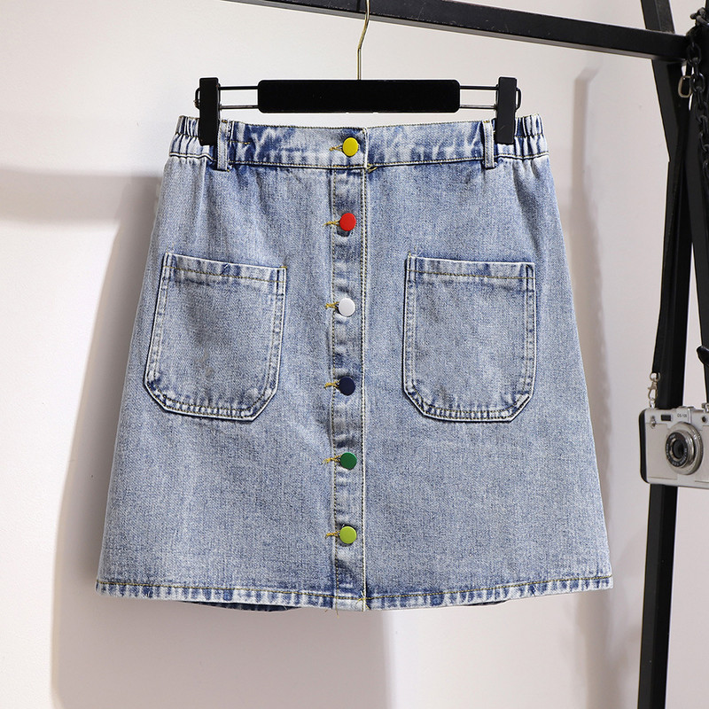 2021, primăvară, vară, fustă de blugi cu dimensiuni mari, pentru femei, largi, ocazional, cu talie elastică, mini-fuste retro, albastru, negru 4XL 5XL 6XL 7XL
