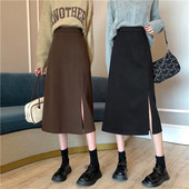 Καφέ Φούστες Γυναικείες Mid College Φούστα σε γραμμή Α με σπαστό στο πλάι ψηλόμεσο Κορεάτικο στυλ OL Plus Size Streetwear Chic γυναικείο κάτω