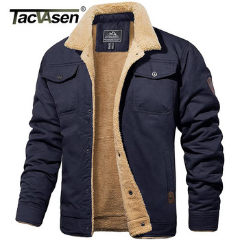 TACVASEN Зимни памучни якета с отложна яка Мъжки парка от шерпа от руно Trucker Parka Green Tactical Cargo Coats Дрехи Палта