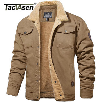 TACVASEN Зимни памучни якета с отложна яка Мъжки парка от шерпа от руно Trucker Parka Green Tactical Cargo Coats Дрехи Палта